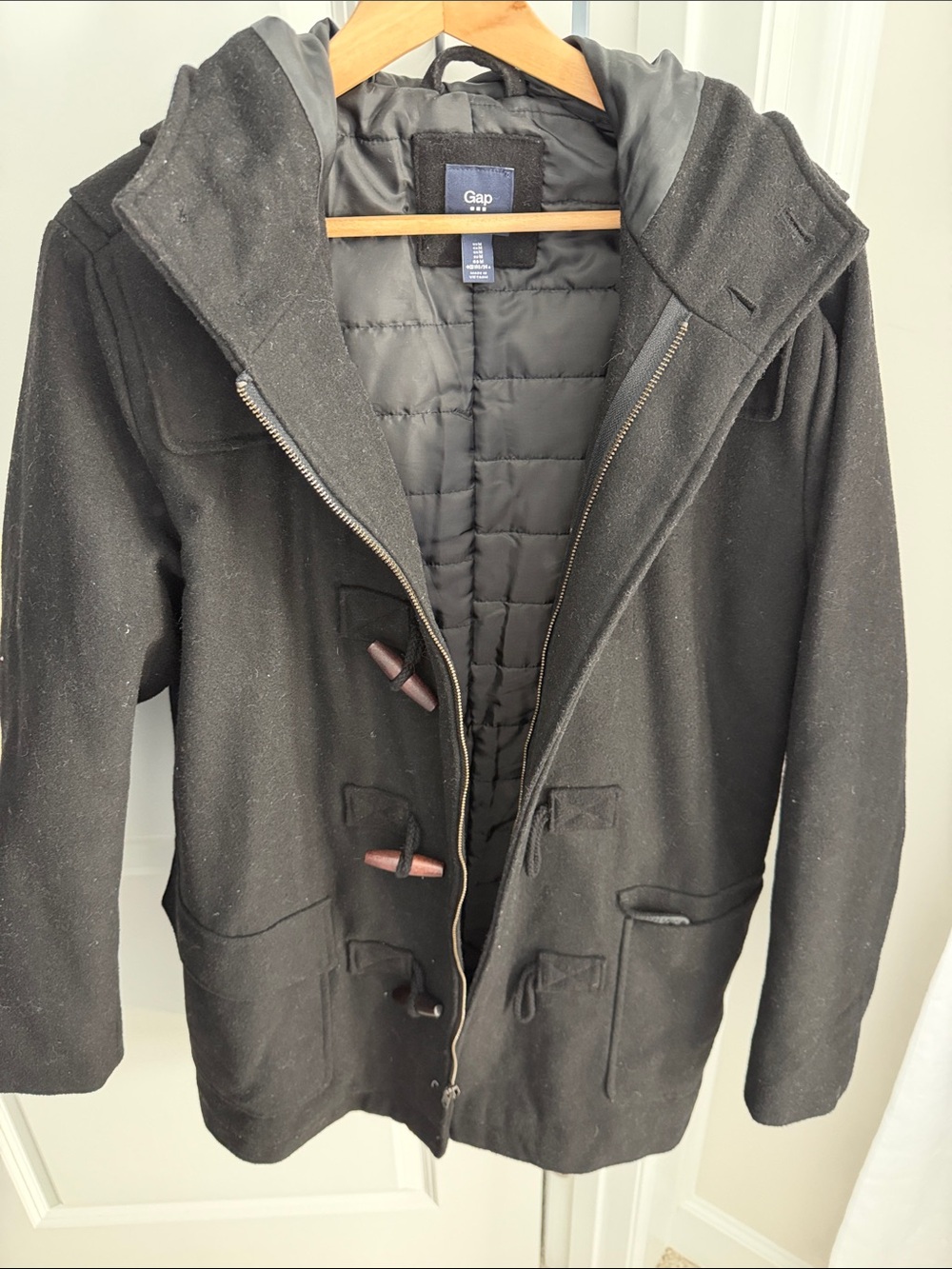 GAP Black Toggle Wool-Blend Pea Coat with Hood